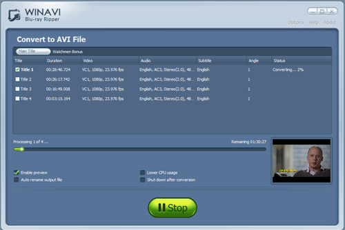 convert bluray to avi - screenshot