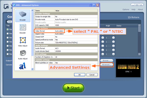 Advanced settings for using  WinAVI Blu-ray ripper to convert bluray to dvd - screenshot