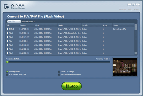 convert bluray to flash flv video - screenshot