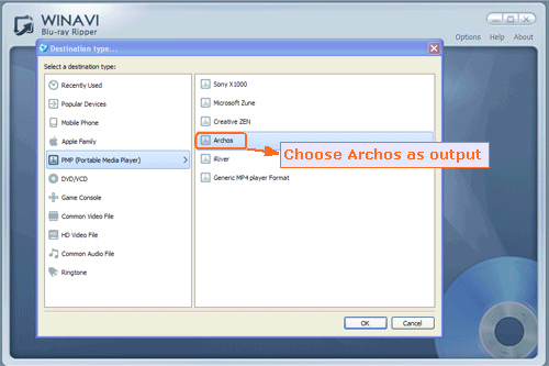 Input bluray and rip bluray to archos - screenshot