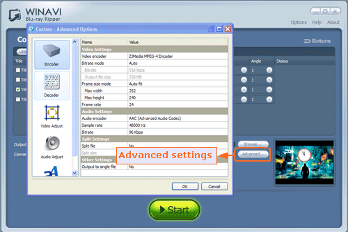 Set advanced options for ripping bluray to iPhone- screenshot
