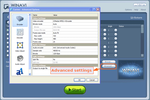 advanced settings for converting bluray to ps3 - screenshot