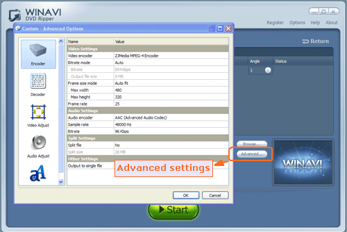 Advanced settings for ripping dvd to iPhone - screenshot