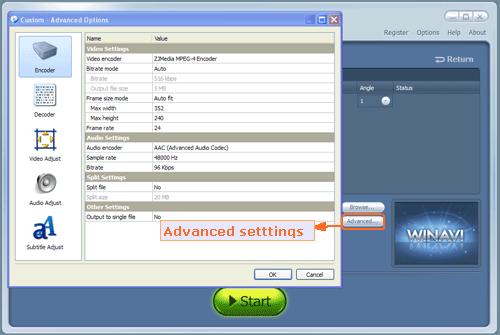 set advanced settings to rip dvd to ipod - screenshot