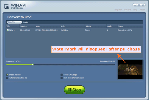 rip dvd to ipod interface- screenshot