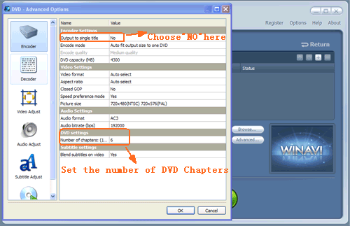 Set dvd chapter settings to create dvd chapter menu - screenshot