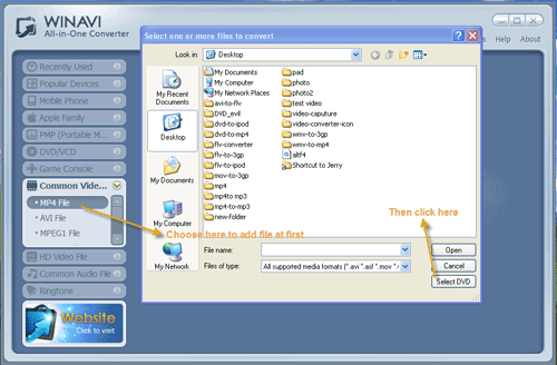 WinAVI All-In-One converter import dvd file to convert to mp4 - screenshot