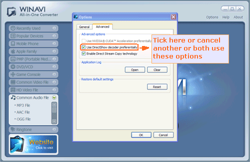 Tick the box of directshow decoder to fix audio video sync - screenshot