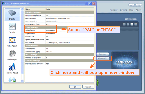 Advanced settings about how to convert avi to dvd - screenshot