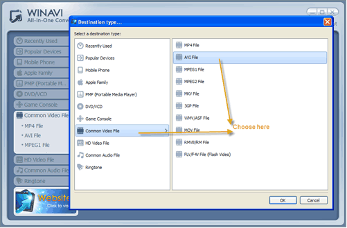 WinAVI All-In-One Video Converter import mov files to convert avi - screenshot