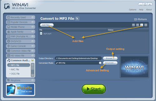 WinAVI All-In-One add more mp4 files to convert to mp3 - screenshot