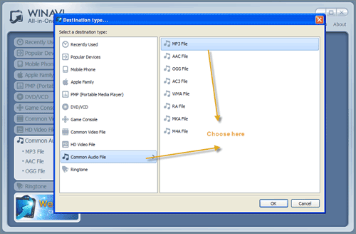 WinAVI All-In-One import mp4 file to convert to mp3 - screenshot