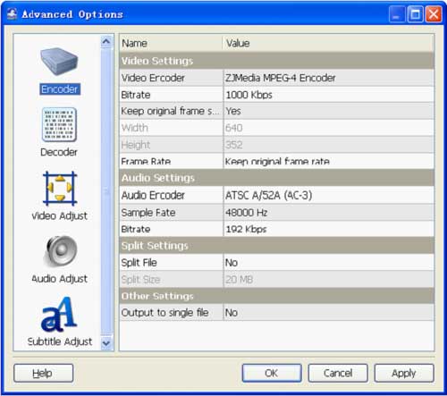 vob to avi conversion advanced settings - screenshot 