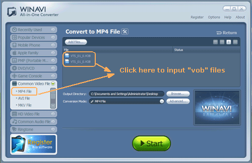 Input vob files- screenshot