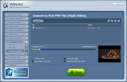 convert avi to flv and program switch to converting interface -screenshot 