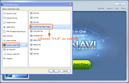 Load avi file to convert avi to flv format -screenshot
