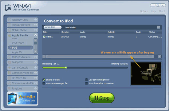 converting dvd to ipod interface - screenshot