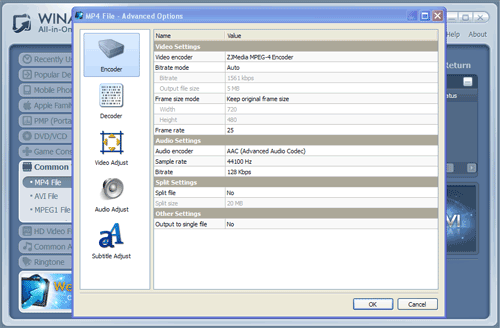 WinAVI All-In-One converter dvd to mp4 conversion advanced - screenshot