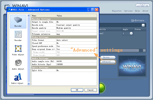 dvd to mpeg2 conversion advanced settings - screenshot