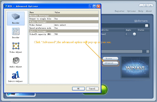 dvd to vcd  conversion advanced settings - screenshot