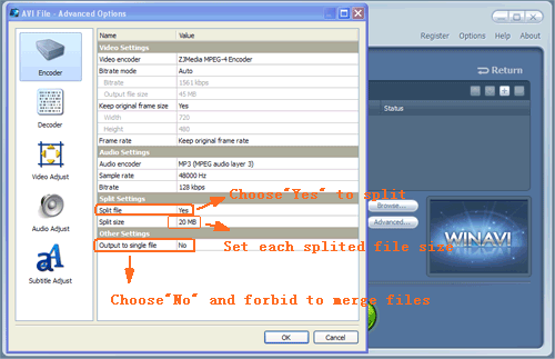 Do split video settings - screenshot