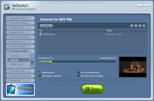 WinAVI All-In-One Video convert mkv to avi - screenshot
