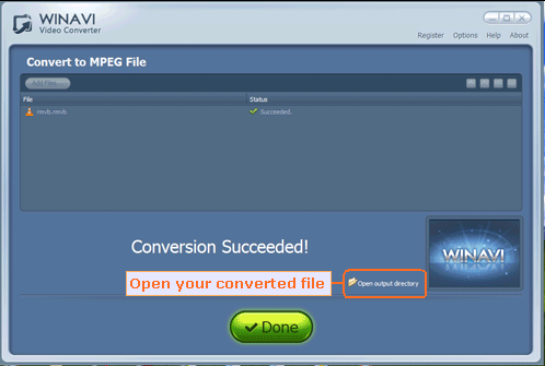 open output directory and find your converted file - screenshot
